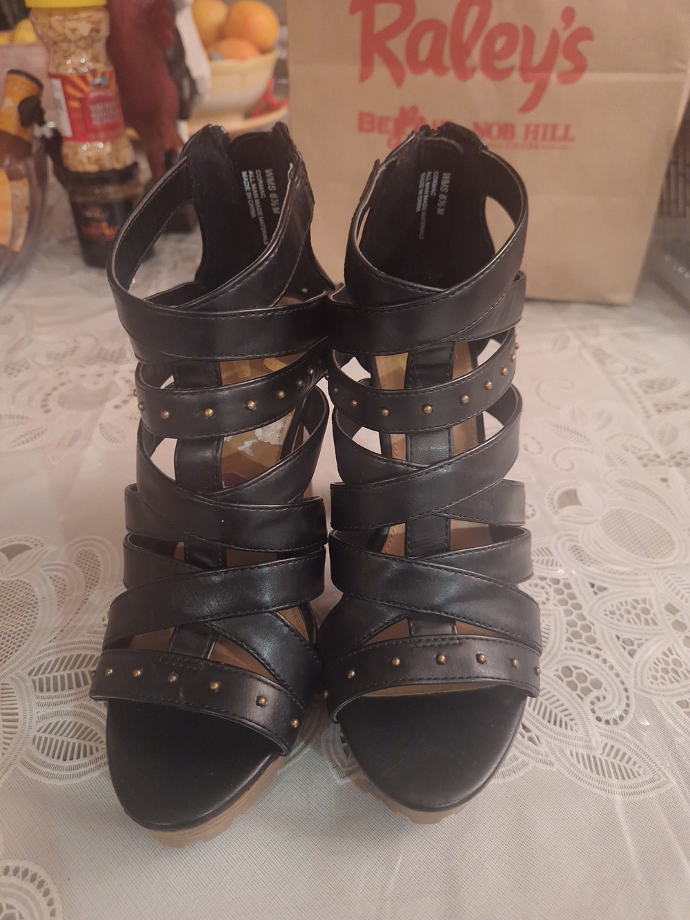 Report black strappy platform block-heel